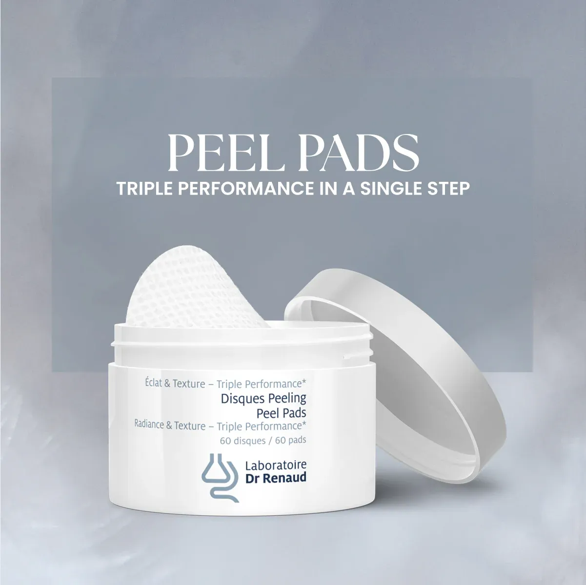 Peel pads container with open lid
