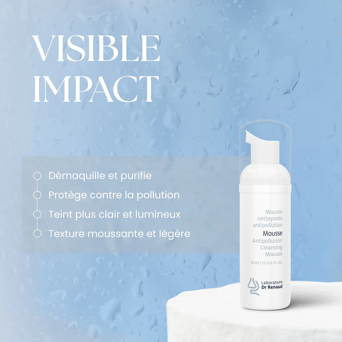 Anti-pollution cleansing mousse on display